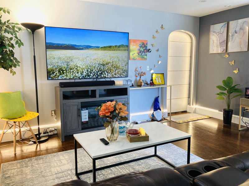 Living room of our furnished Cranston home
